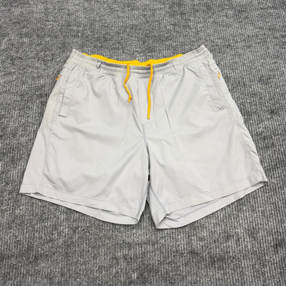 Birddogs Gym Shorts Mens XXL Gray Yellow Lined Elastic Waist Pockets Performance